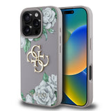 Apple iPhone 16 Pro Kılıf Guess Orjinal Lisanslı Gül Baskılı Büyük Metal Logo Dizaynlı Kapak