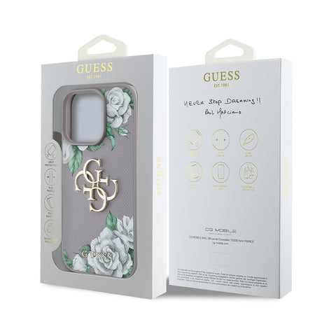 Apple iPhone 16 Pro Kılıf Guess Orjinal Lisanslı Gül Baskılı Büyük Metal Logo Dizaynlı Kapak
