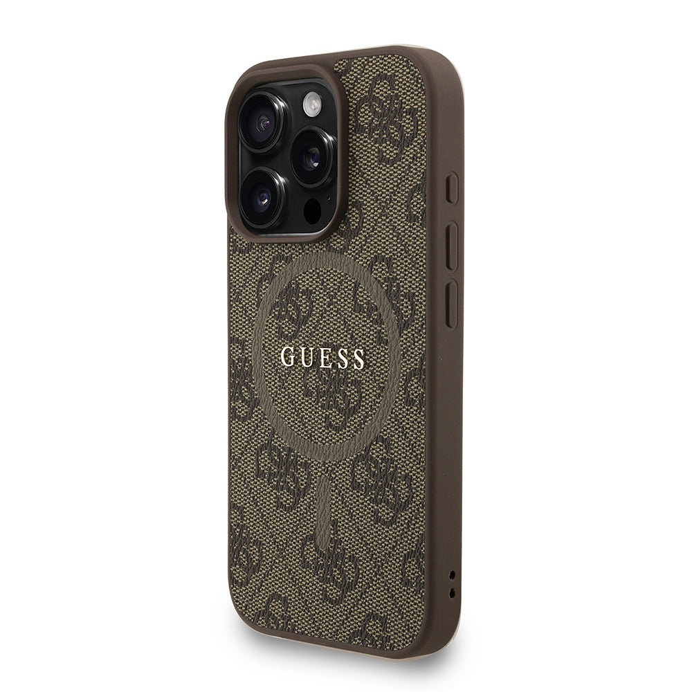 Apple iPhone 16 Pro Kılıf Guess Orjinal Lisanslı M-safe Şarj Özellikli PU Deri Bilek Askı İpli Yazı Logolu Kapak