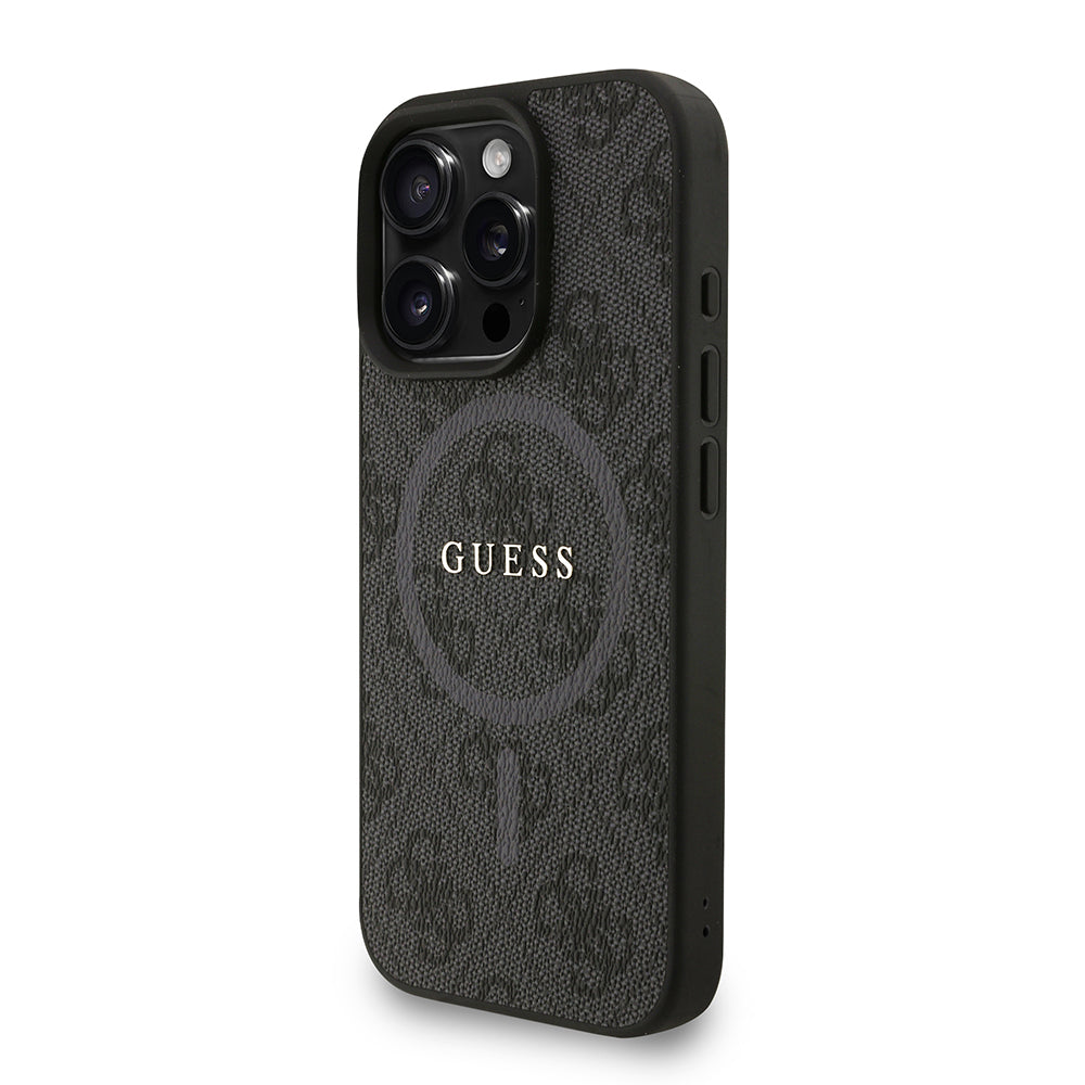 Apple iPhone 16 Pro Kılıf Guess Orjinal Lisanslı M-safe Şarj Özellikli PU Deri Bilek Askı İpli Yazı Logolu Kapak