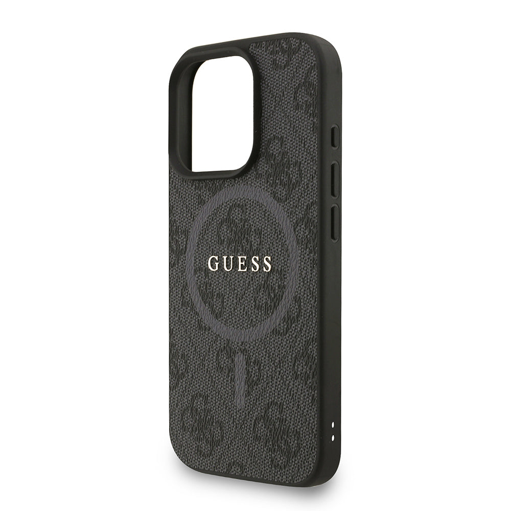 Apple iPhone 16 Pro Kılıf Guess Orjinal Lisanslı M-safe Şarj Özellikli PU Deri Bilek Askı İpli Yazı Logolu Kapak