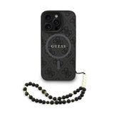 Apple iPhone 16 Pro Kılıf Guess Orjinal Lisanslı M-safe Şarj Özellikli PU Deri Bilek Askı İpli Yazı Logolu Kapak
