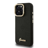 Apple iPhone 16 Pro Kılıf Guess Orjinal Lisanslı M-safe Şarj Özellikli Sıcak Baskılı Yazı Logolu Kamera Standlı PU Deri Peony Kapak