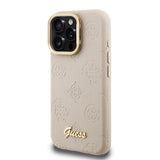 Apple iPhone 16 Pro Kılıf Guess Orjinal Lisanslı M-safe Şarj Özellikli Sıcak Baskılı Yazı Logolu Kamera Standlı PU Deri Peony Kapak