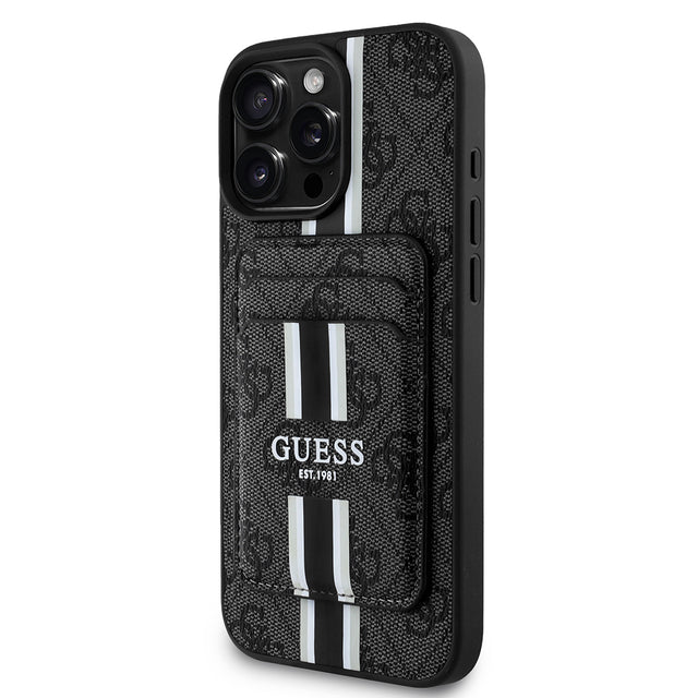 Apple iPhone 16 Pro Kılıf Guess Orjinal Lisanslı M-safe Şarj Özellikli 4G Desenli Çizgili Kartlıklı Kapak