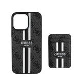 Apple iPhone 16 Pro Kılıf Guess Orjinal Lisanslı M-safe Şarj Özellikli 4G Desenli Çizgili Kartlıklı Kapak