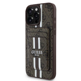 Apple iPhone 16 Pro Kılıf Guess Orjinal Lisanslı M-safe Şarj Özellikli 4G Desenli Çizgili Kartlıklı Kapak