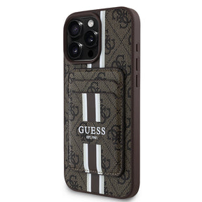Apple iPhone 16 Pro Kılıf Guess Orjinal Lisanslı M-safe Şarj Özellikli 4G Desenli Çizgili Kartlıklı Kapak