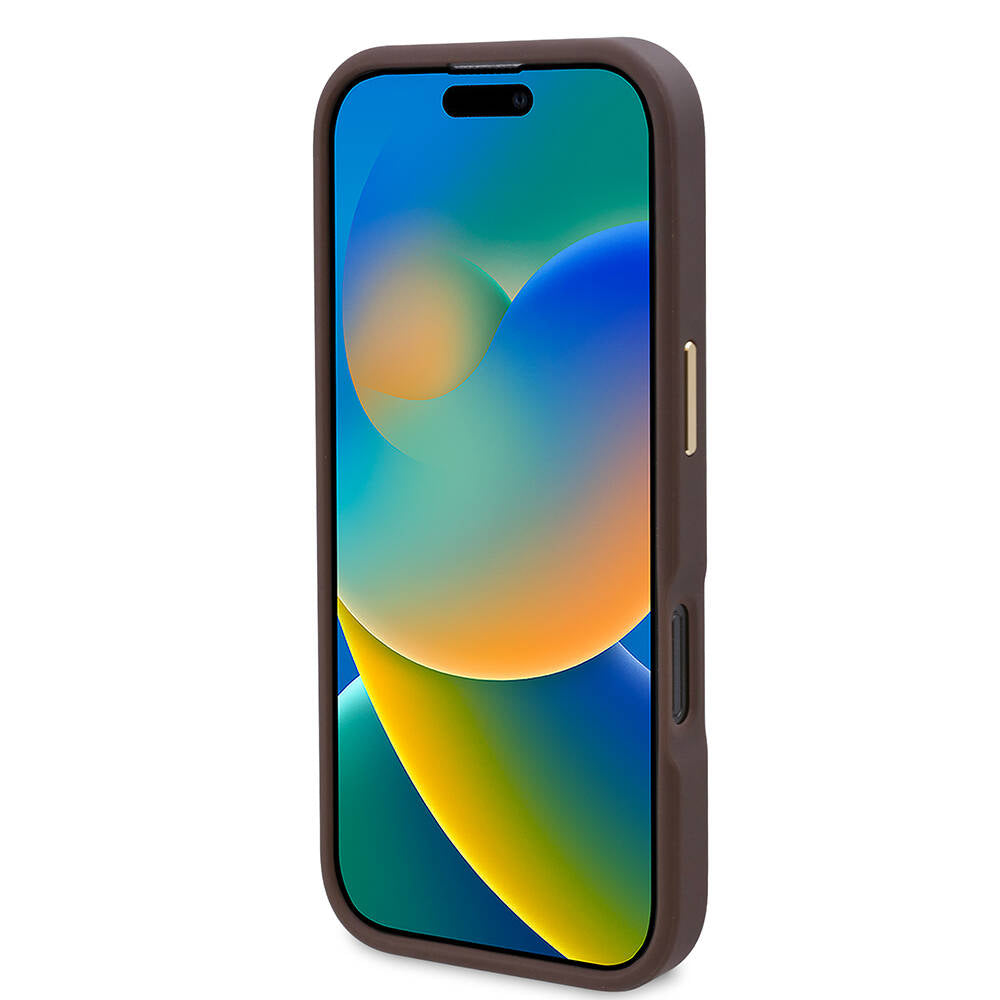 Apple iPhone 16 Pro Kılıf Guess Orjinal Lisanslı M-safe Şarj Özellikli 4G Desenli PU Metal Plaka Klasik Logolu Kapak