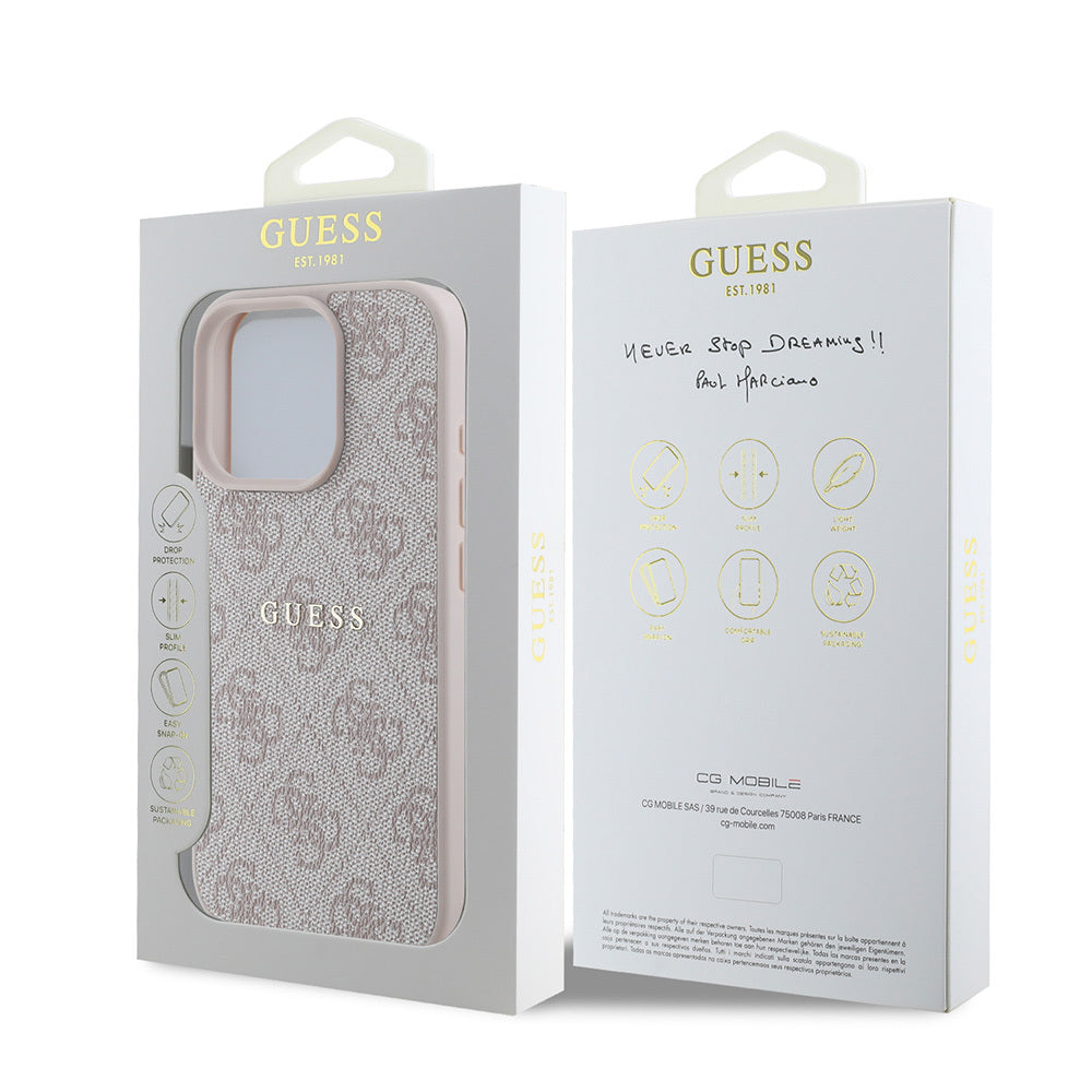 Apple iPhone 16 Pro Kılıf Guess Orjinal Lisanslı M-safe Şarj Özellikli 4G Desenli Yazı Logolu Kapak