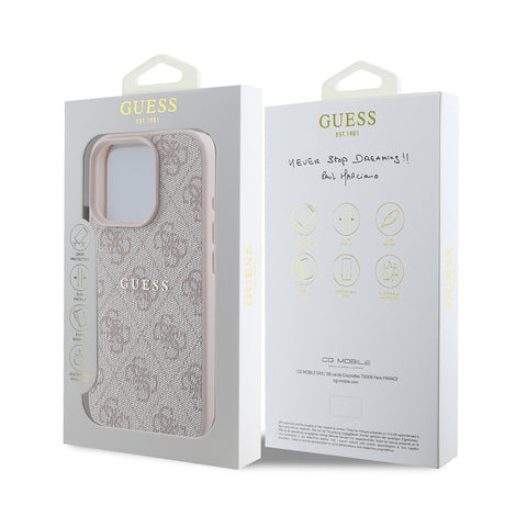 Apple iPhone 16 Pro Kılıf Guess Orjinal Lisanslı M-safe Şarj Özellikli 4G Desenli Yazı Logolu Kapak