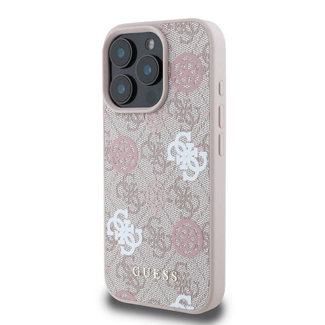 Apple iPhone 16 Pro Kılıf Guess Orjinal Lisanslı M-safe Şarj Özellikli 4G Desenli Yazı Logolu Peony Kapak