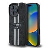 Apple iPhone 16 Pro Kılıf Guess Orjinal Lisanslı M-safe Şarj Özellikli 4G Şerit Tasarımlı Printed Kapak
