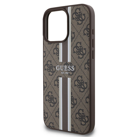 Apple iPhone 16 Pro Kılıf Guess Orjinal Lisanslı M-safe Şarj Özellikli 4G Şerit Tasarımlı Printed Kapak
