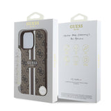 Apple iPhone 16 Pro Kılıf Guess Orjinal Lisanslı M-safe Şarj Özellikli 4G Şerit Tasarımlı Printed Kapak