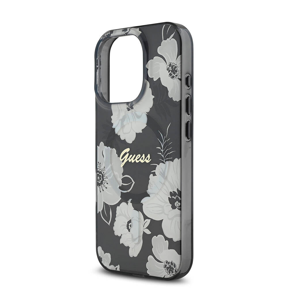 Apple iPhone 16 Pro Kılıf Guess Orjinal Lisanslı M-safe Şarj Özellikli Flower Tone On Tone Ring Kapak