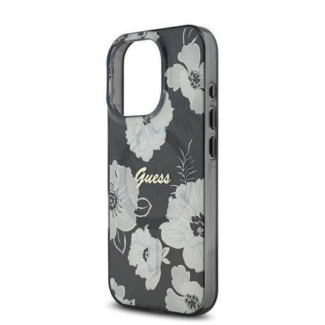 Apple iPhone 16 Pro Kılıf Guess Orjinal Lisanslı M-safe Şarj Özellikli Flower Tone On Tone Ring Kapak