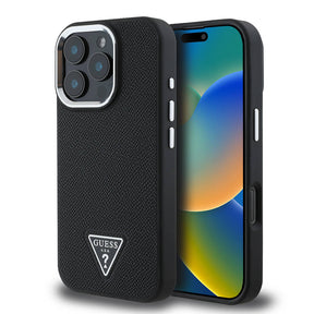 Apple iPhone 16 Pro Kılıf Guess Orjinal Lisanslı M-safe Şarj Özellikli Grained Triangle Kapak