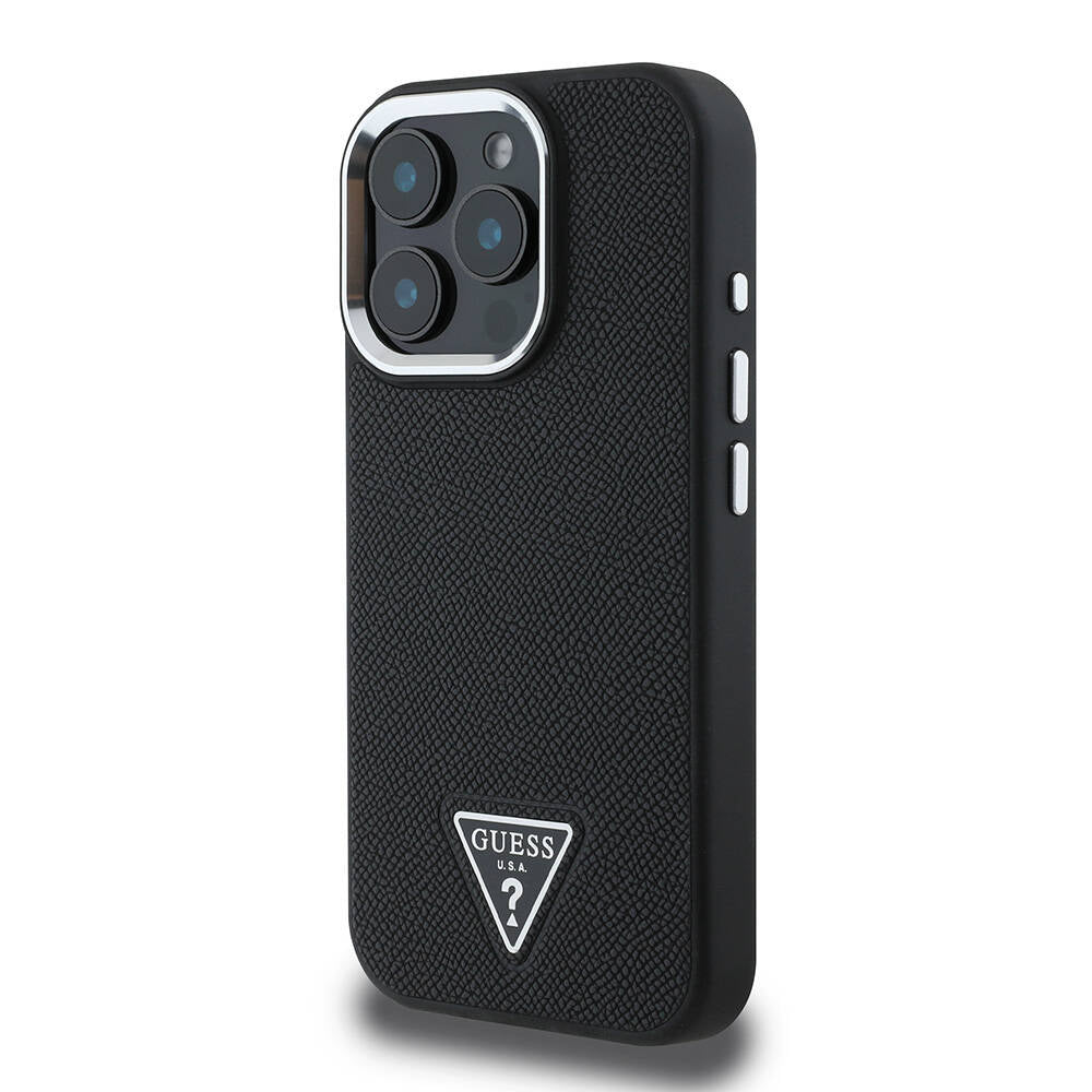Apple iPhone 16 Pro Kılıf Guess Orjinal Lisanslı M-safe Şarj Özellikli Grained Triangle Kapak