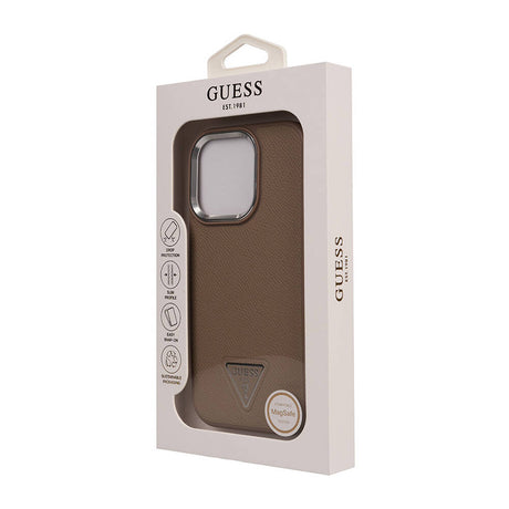 Apple iPhone 16 Pro Kılıf Guess Orjinal Lisanslı M-safe Şarj Özellikli Grained Triangle Kapak
