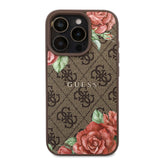 Apple iPhone 16 Pro Kılıf Guess Orjinal Lisanslı M-safe Şarj Özellikli Gül Baskılı 4G Desenli Yazı Logolu Kapak