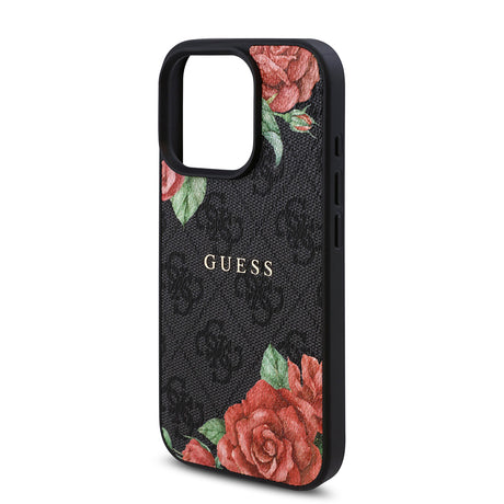 Apple iPhone 16 Pro Kılıf Guess Orjinal Lisanslı M-safe Şarj Özellikli Gül Baskılı 4G Desenli Yazı Logolu Kapak