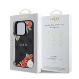 Apple iPhone 16 Pro Kılıf Guess Orjinal Lisanslı M-safe Şarj Özellikli Gül Baskılı 4G Desenli Yazı Logolu Kapak