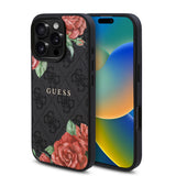 Apple iPhone 16 Pro Kılıf Guess Orjinal Lisanslı M-safe Şarj Özellikli Gül Baskılı 4G Desenli Yazı Logolu Kapak