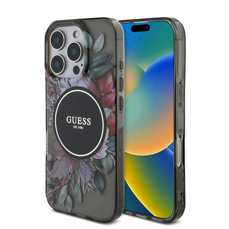 Apple iPhone 16 Pro Kılıf Guess Orjinal Lisanslı M-safe Şarj Özellikli IML Baskılı Çiçek İnci Bileklikli Kapak