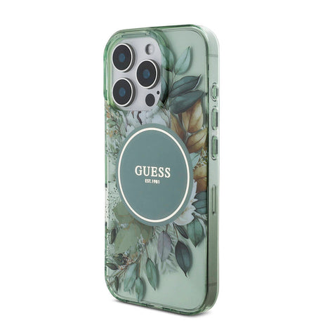 Apple iPhone 16 Pro Kılıf Guess Orjinal Lisanslı M-safe Şarj Özellikli IML Baskılı Çiçek İnci Bileklikli Kapak
