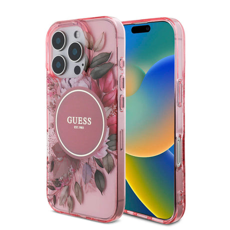 Apple iPhone 16 Pro Kılıf Guess Orjinal Lisanslı M-safe Şarj Özellikli IML Baskılı Çiçek İnci Bileklikli Kapak