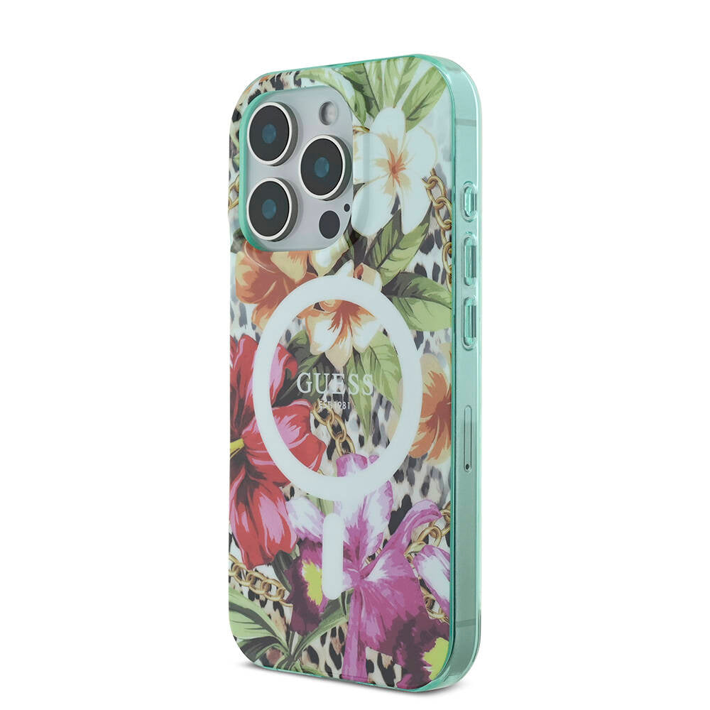 Apple iPhone 16 Pro Kılıf Guess Orjinal Lisanslı M-safe Şarj Özellikli IML Baskılı Jungle Ring Kapak