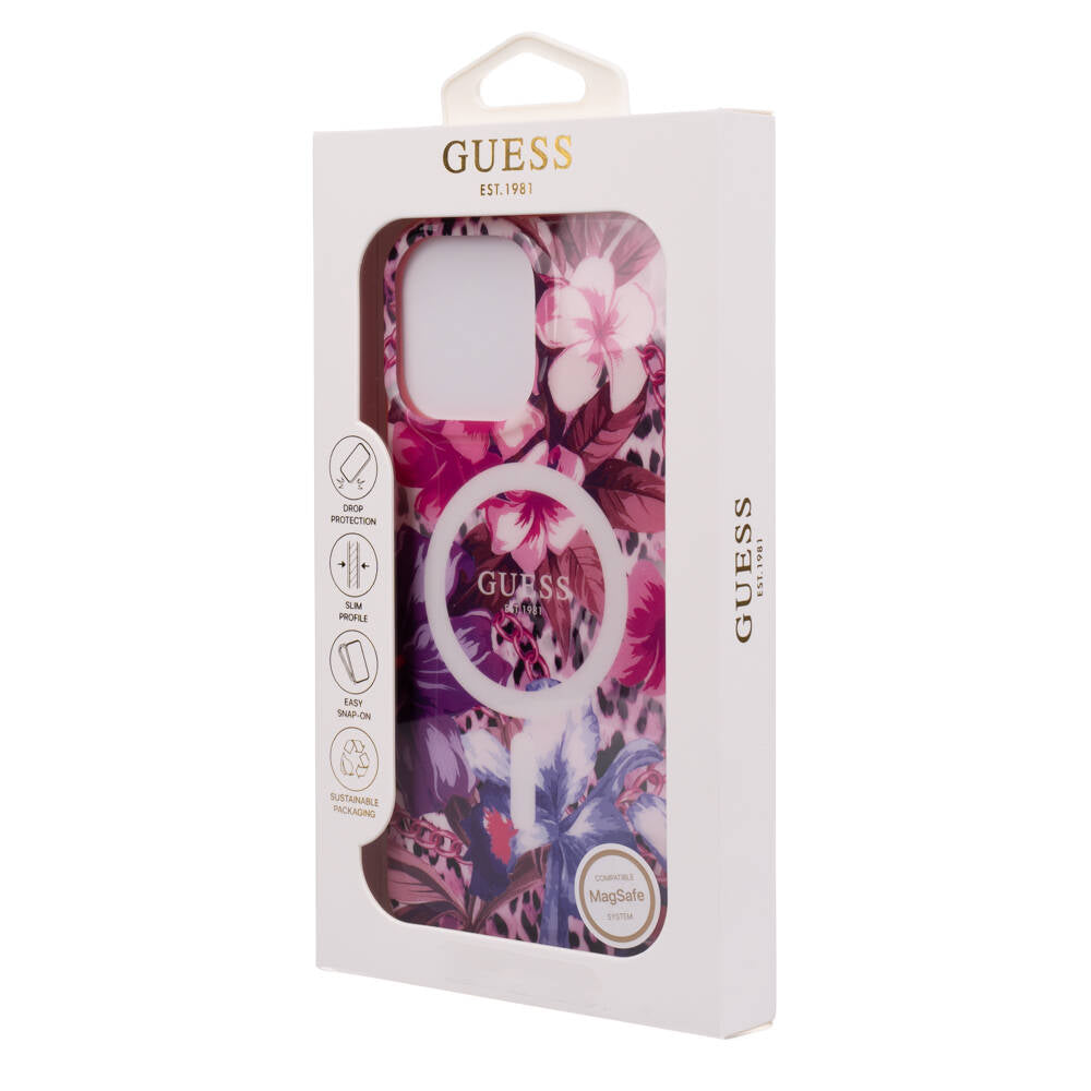 Apple iPhone 16 Pro Kılıf Guess Orjinal Lisanslı M-safe Şarj Özellikli IML Baskılı Jungle Ring Kapak