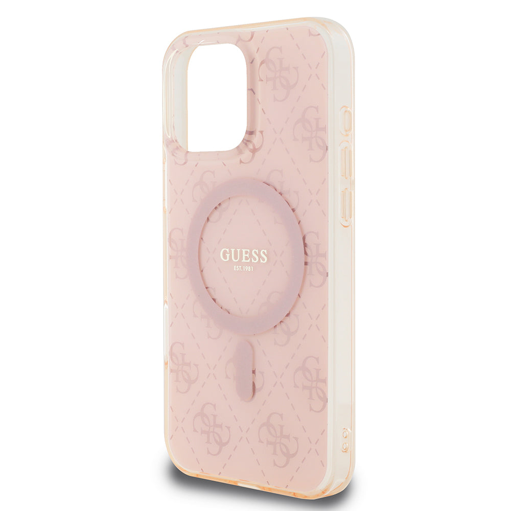 Apple iPhone 16 Pro Kılıf Guess Orjinal Lisanslı M-safe Şarj Özellikli IML Baskılı Klasik Logolu 4G Desenli Kapak