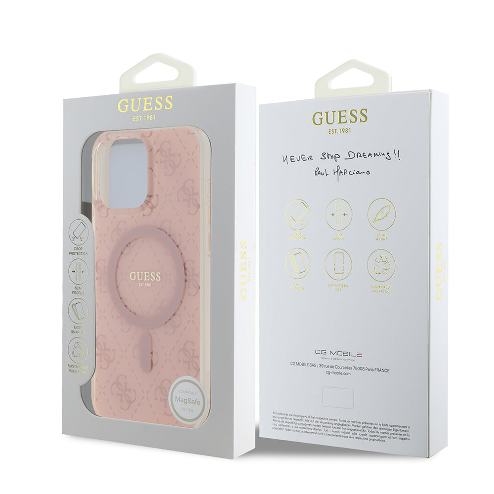 Apple iPhone 16 Pro Kılıf Guess Orjinal Lisanslı M-safe Şarj Özellikli IML Baskılı Klasik Logolu 4G Desenli Kapak