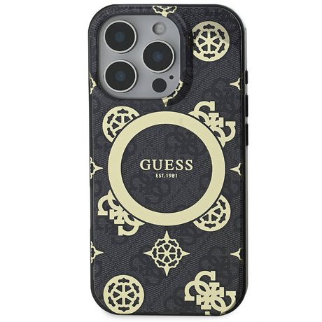 Apple iPhone 16 Pro Kılıf Guess Orjinal Lisanslı M-safe Şarj Özellikli IML Peony ve 4G Desenli Klasik Logolu Kapak