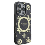 Apple iPhone 16 Pro Kılıf Guess Orjinal Lisanslı M-safe Şarj Özellikli IML Peony ve 4G Desenli Klasik Logolu Kapak