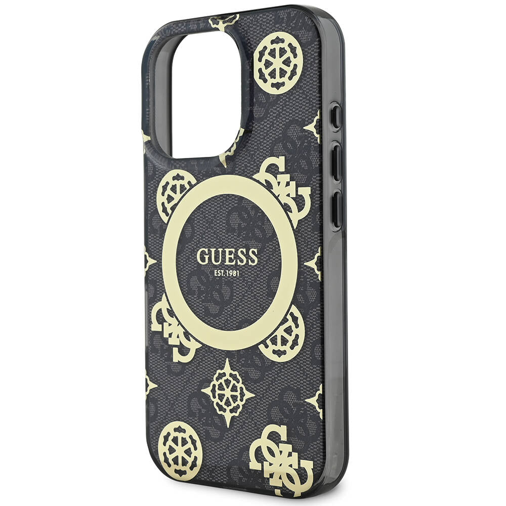 Apple iPhone 16 Pro Kılıf Guess Orjinal Lisanslı M-safe Şarj Özellikli IML Peony ve 4G Desenli Klasik Logolu Kapak