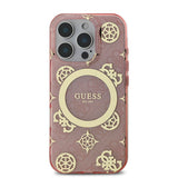 Apple iPhone 16 Pro Kılıf Guess Orjinal Lisanslı M-safe Şarj Özellikli IML Peony ve 4G Desenli Klasik Logolu Kapak