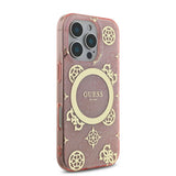 Apple iPhone 16 Pro Kılıf Guess Orjinal Lisanslı M-safe Şarj Özellikli IML Peony ve 4G Desenli Klasik Logolu Kapak