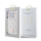 Apple iPhone 16 Pro Kılıf Guess Orjinal Lisanslı M-safe Şarj Özellikli PU Deri 4G Desenli Taşlı Üçgen Logolu Kapak