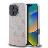Apple iPhone 16 Pro Kılıf Guess Orjinal Lisanslı M-safe Şarj Özellikli PU Deri Şerit Logo Dizaynlı Kapak