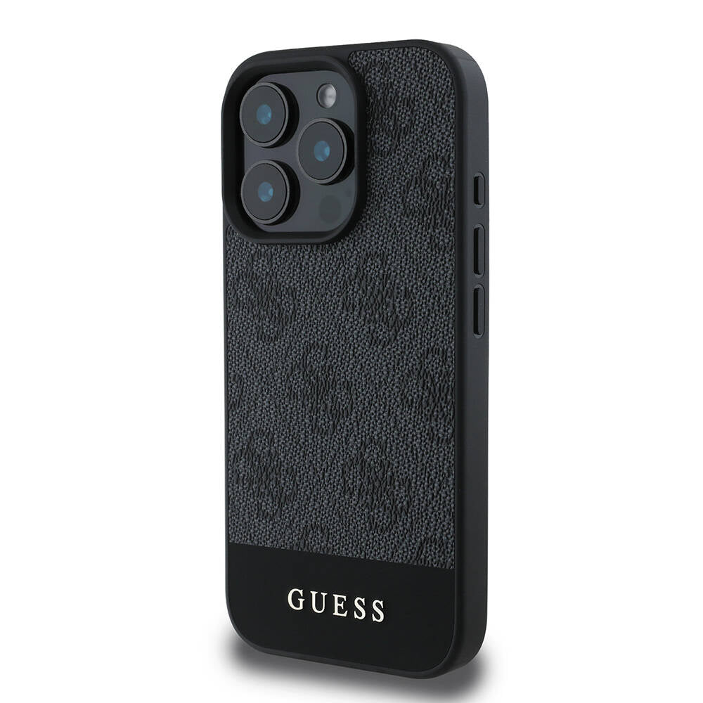 Apple iPhone 16 Pro Kılıf Guess Orjinal Lisanslı M-safe Şarj Özellikli PU Deri Şerit Logo Dizaynlı Kapak