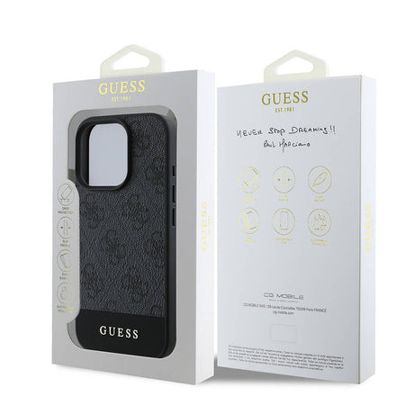 Apple iPhone 16 Pro Kılıf Guess Orjinal Lisanslı M-safe Şarj Özellikli PU Deri Şerit Logo Dizaynlı Kapak
