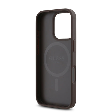 Apple iPhone 16 Pro Kılıf Guess Orjinal Lisanslı M-safe Şarj Özellikli PU Üçgen Logo 4G Desenli Kapak