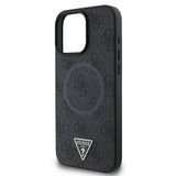 Apple iPhone 16 Pro Kılıf Guess Orjinal Lisanslı M-safe Şarj Özellikli PU Üçgen Logo 4G Desenli Kapak