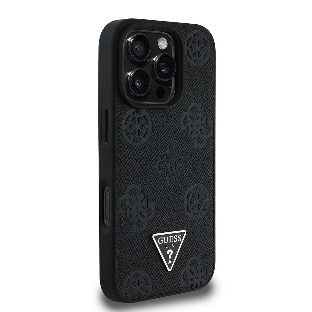 Apple iPhone 16 Pro Kılıf Guess Orjinal Lisanslı M-safe Şarj Özellikli Sıcak Baskılı Üçgen Logolu PU Deri Peony Kapak