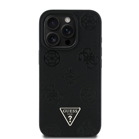 Apple iPhone 16 Pro Kılıf Guess Orjinal Lisanslı M-safe Şarj Özellikli Sıcak Baskılı Üçgen Logolu PU Deri Peony Kapak