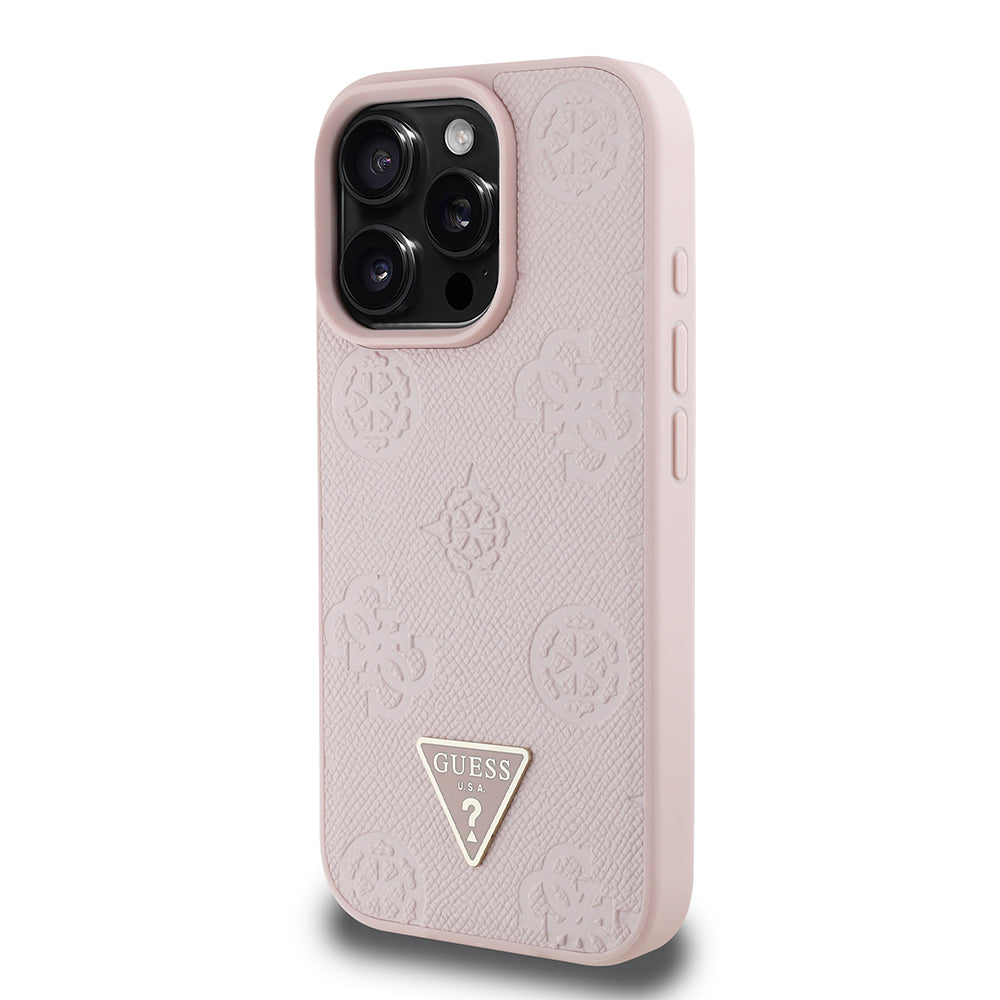 Apple iPhone 16 Pro Kılıf Guess Orjinal Lisanslı M-safe Şarj Özellikli Sıcak Baskılı Üçgen Logolu PU Deri Peony Kapak