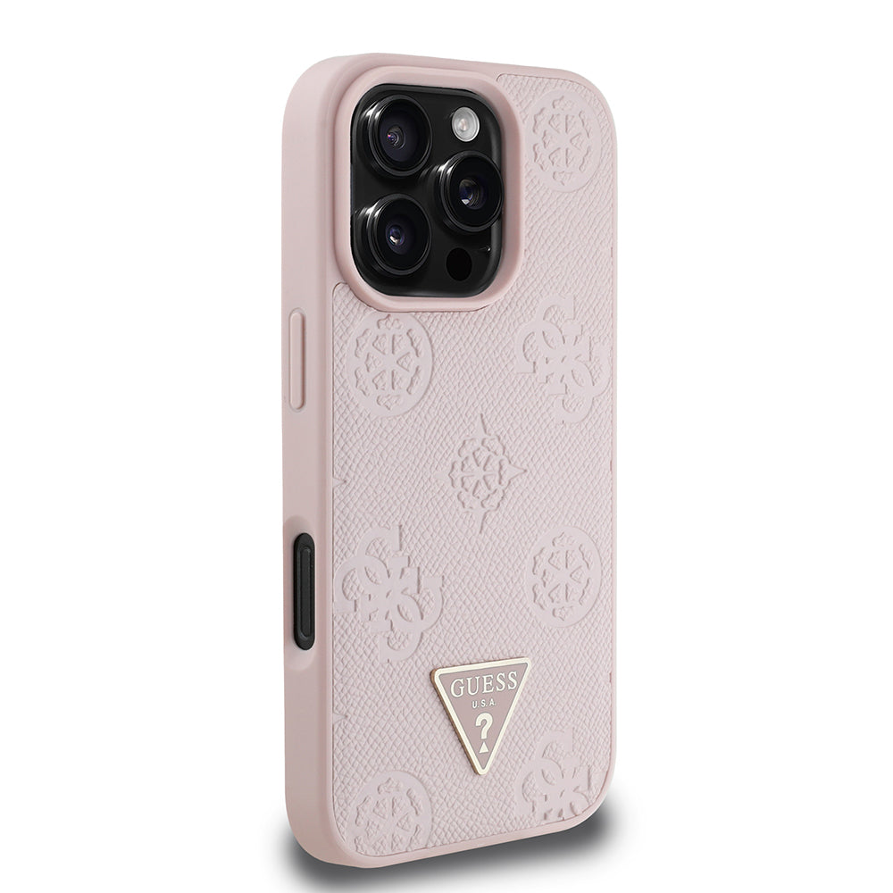 Apple iPhone 16 Pro Kılıf Guess Orjinal Lisanslı M-safe Şarj Özellikli Sıcak Baskılı Üçgen Logolu PU Deri Peony Kapak